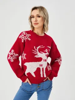Women's Loose Casual Cosy Deer Sweater - Picture Colour-L - View 1