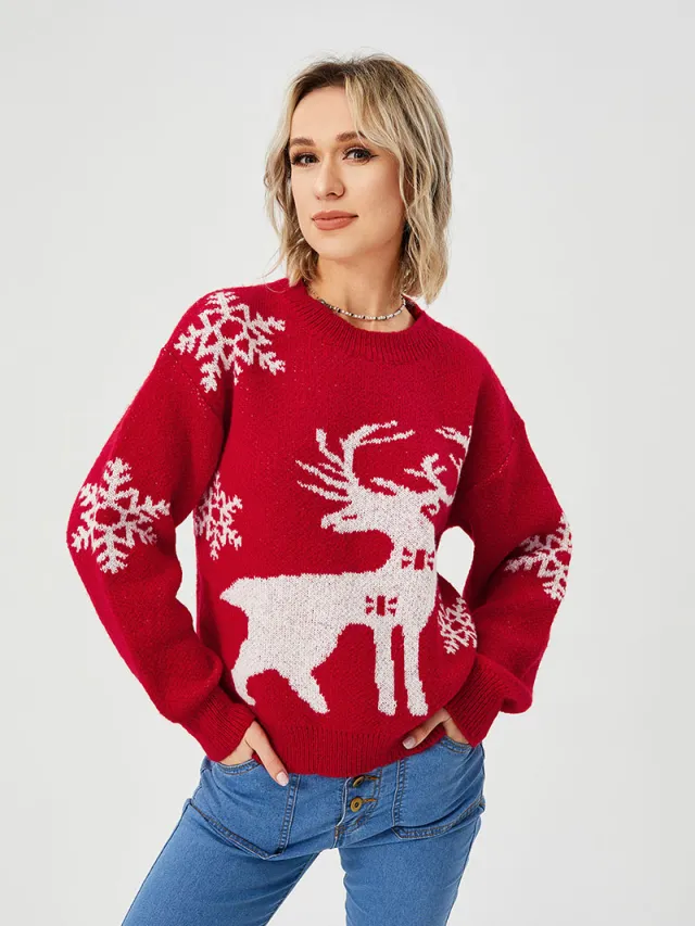 Women's Loose Casual Cozy Deer Sweater Picture Color Xs - Shop at LoveMi