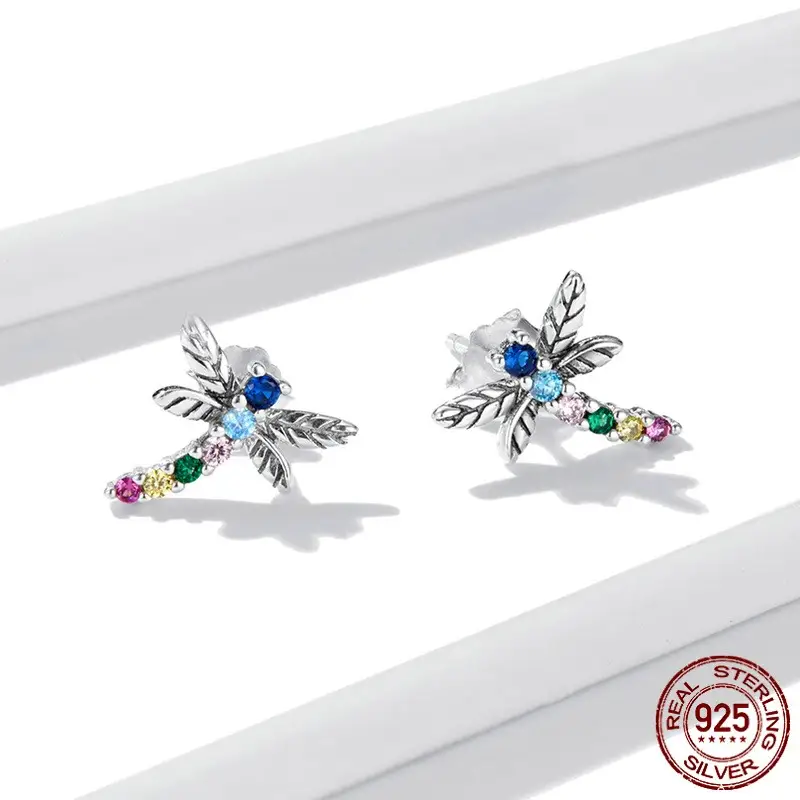 Colorful Dragonfly Insect Stud Earrings Exquisite Small Pastoral