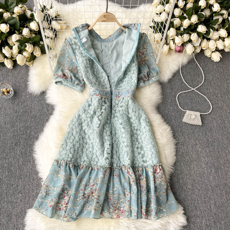 Embroidered Puff-Sleeve A-Line Dress, picture 5 of 6