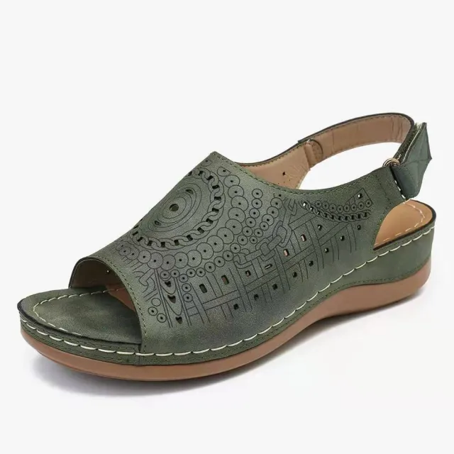 Large Size Hollow Flat Open Toe Fish Mouth Retro European Shoes Green - Shop at LoveMi