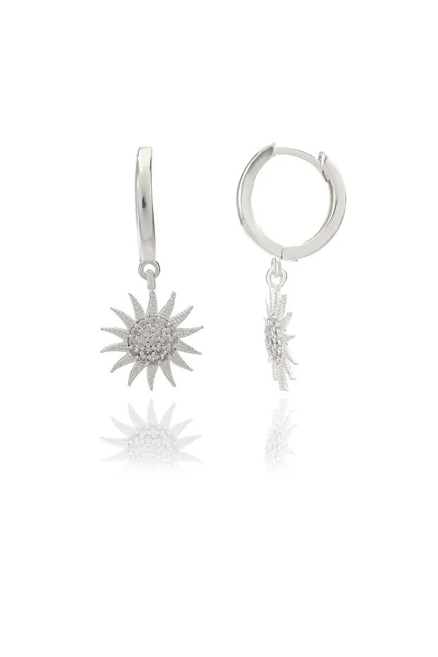 Silver Plated Sun Earrings With White Zircon Stone 3