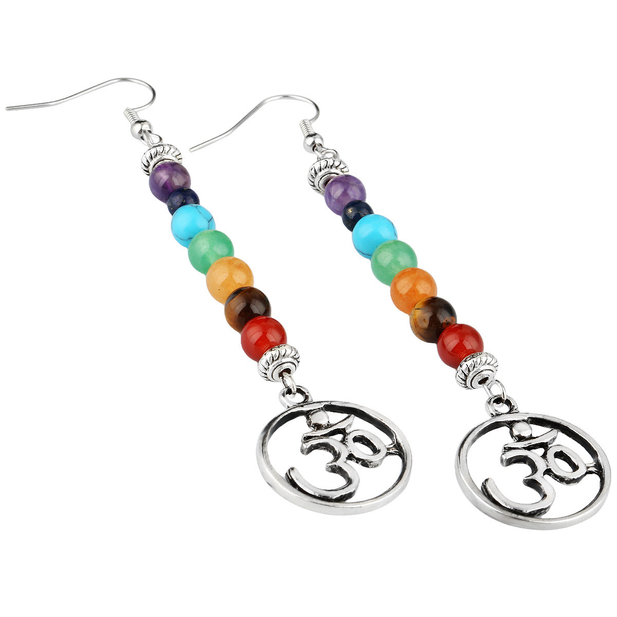 Tree Of Life Pattern Alloy Earrings Natural Crystal Stones