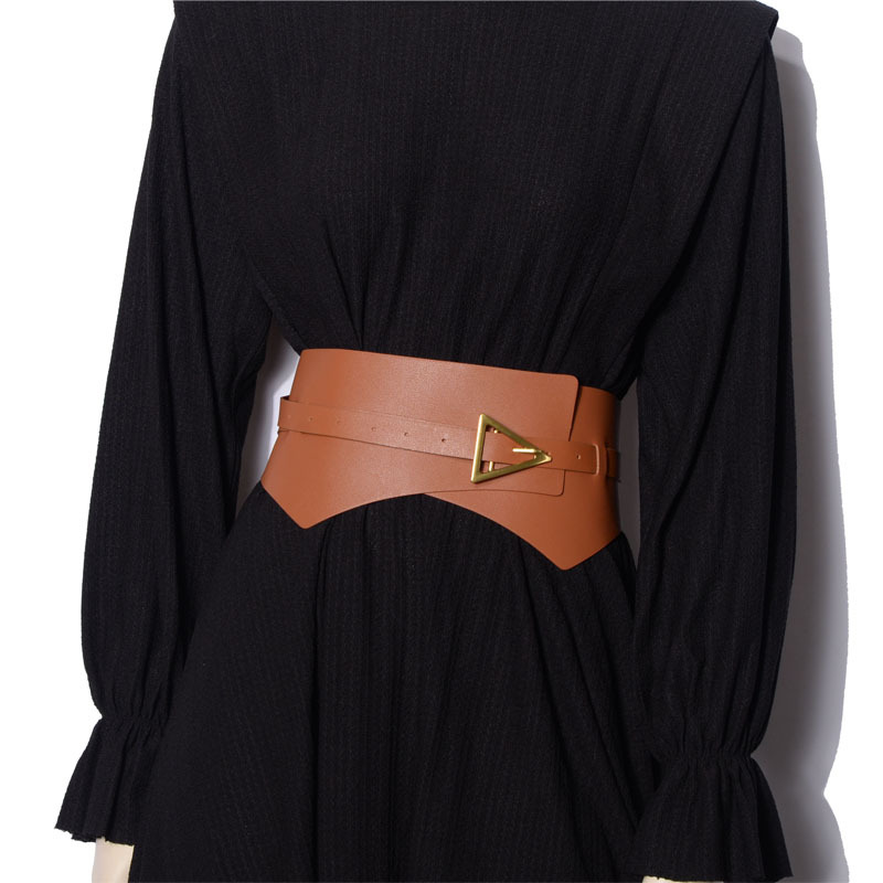 Faux Leather PU Women's Waist Belt Faux Leather Triangle Buckle Wide Girdle