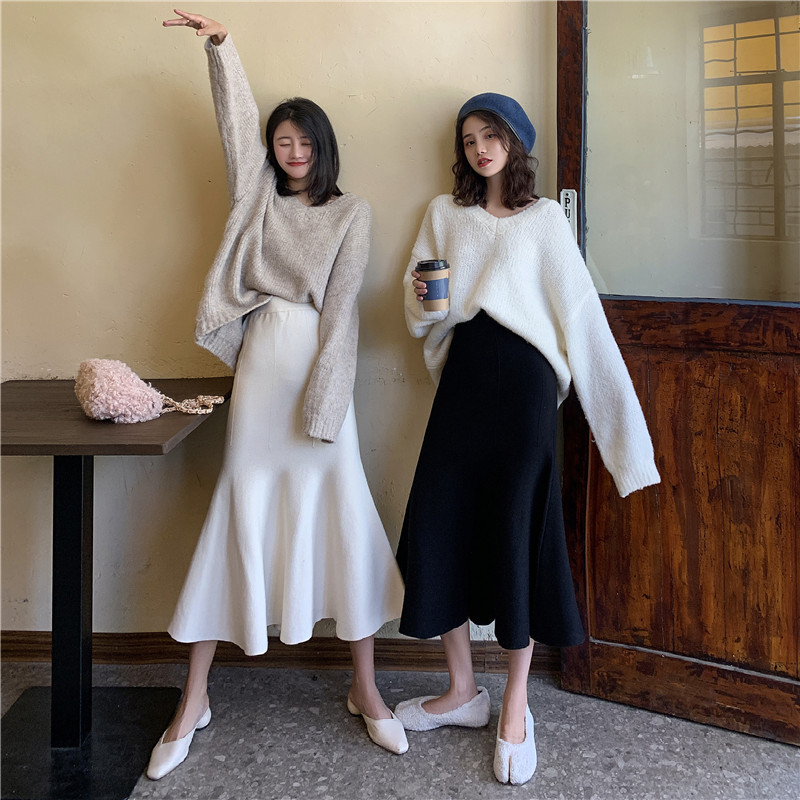 High-waisted Slim-fit Buttocks-like Temperament Ruffled Woolen Skirt