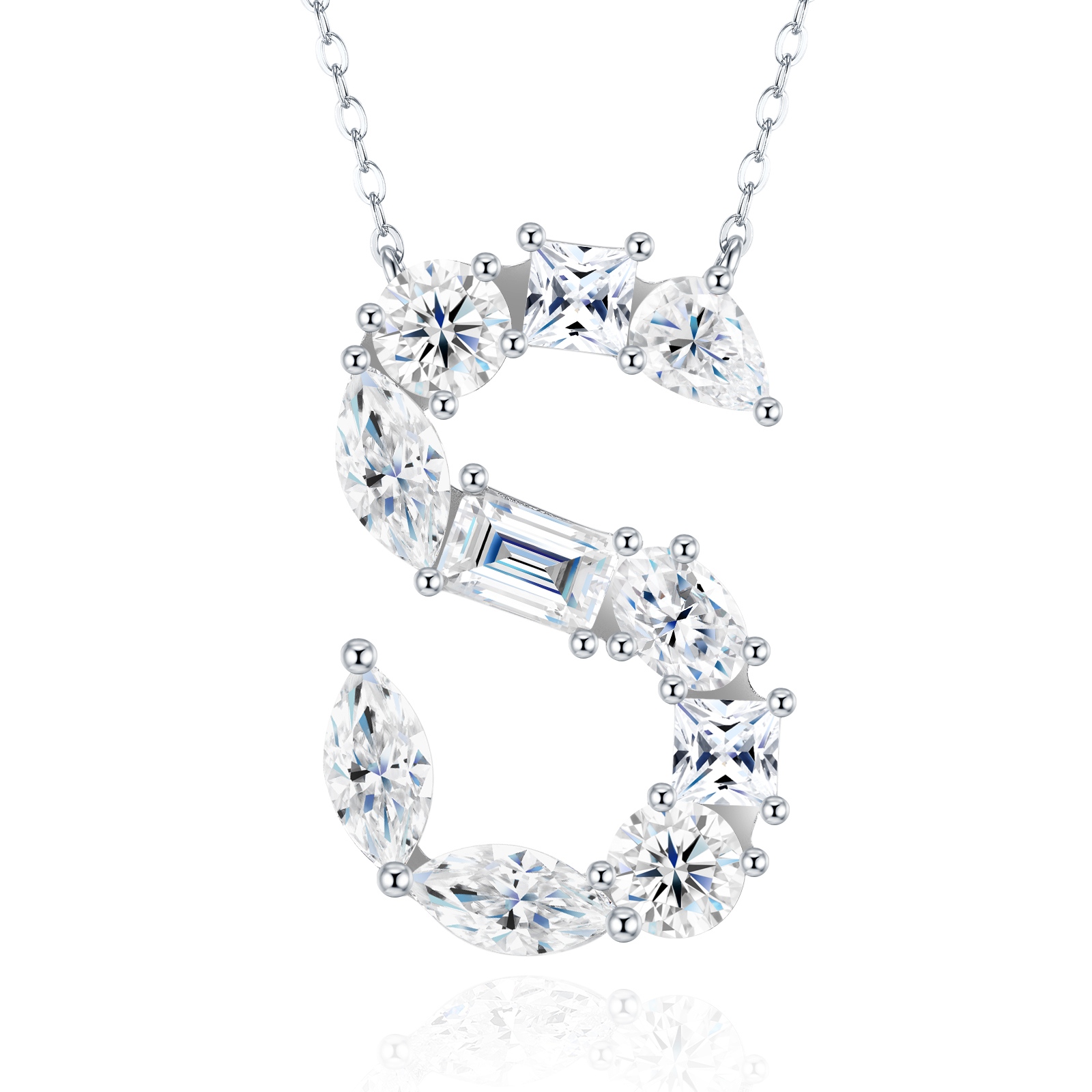 26-letter - S-shaped Necklace Pendant Featuring Top-quality Moissanite, Embodying Luxurious And Fashionable Minimalist Style. Made Of S925 Silver Electroplated With Platinum. - Image 1