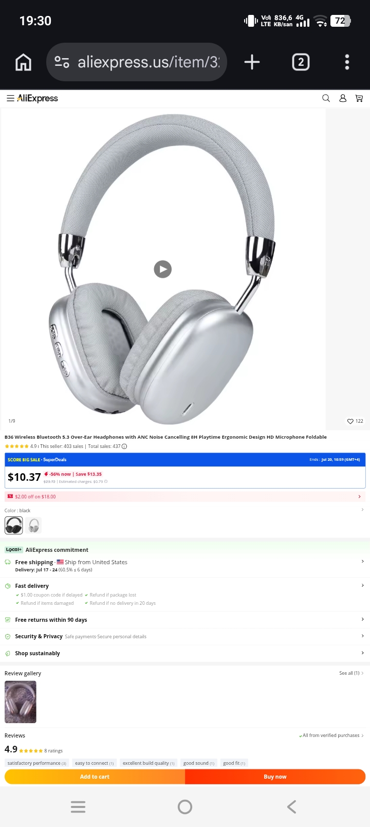 Wireless Bluetooth Over Ear Headphones With Built In Mic thumbnail 5