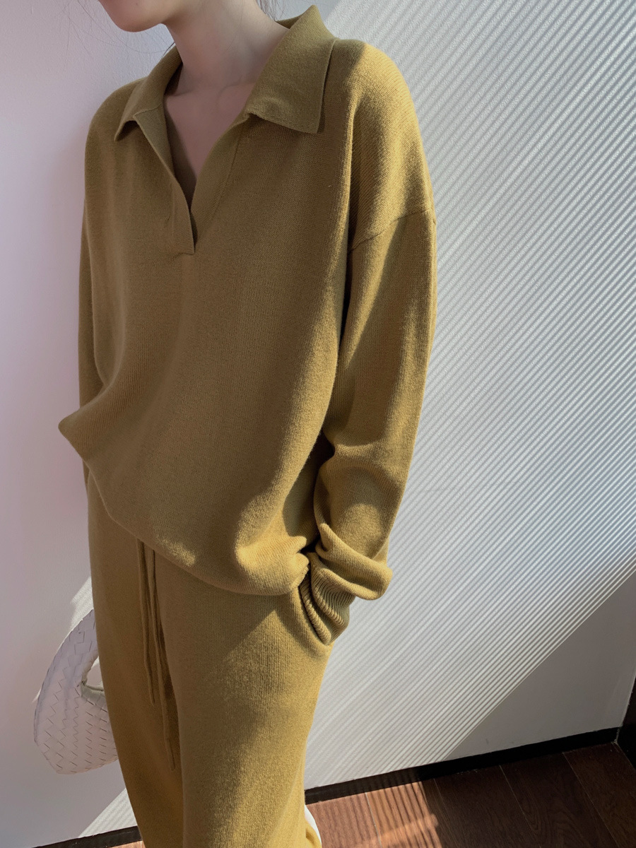 Women's Sweater Coat Loose-fitting Two-piece Wide-leg Pants - Image 2