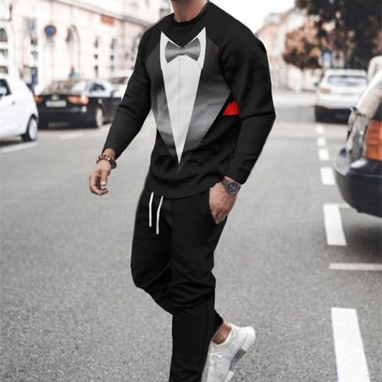 3d Digital Printing Crew Neck Sweater Sports Trousers Suit