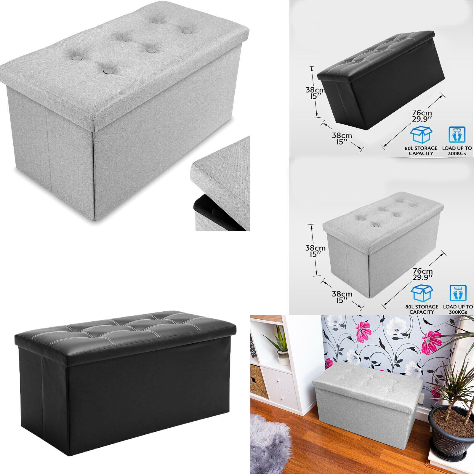 Storage Box Foldable Ottoman Seat Toy Foot Stool Bench Home — image 6