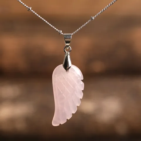 Rose Quartz Angel Wing Necklace, rose quartz