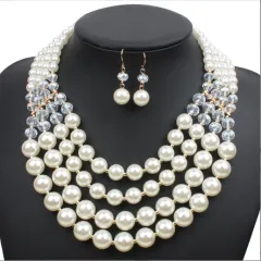 Europe necklace crystal pearl Long Necklace Earrings female bride jewellery set accessories - View 1