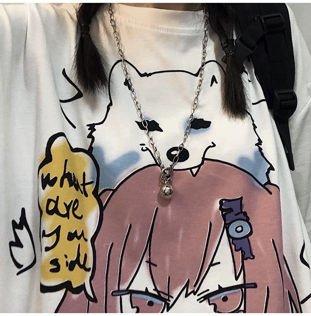 Title 3, Anime White New Loose Ladies Short Sleeve T-shirt