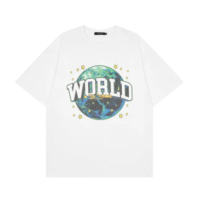 Dropped Shoulder Loose Globe Print T Shirt White - Shop at LoveMi