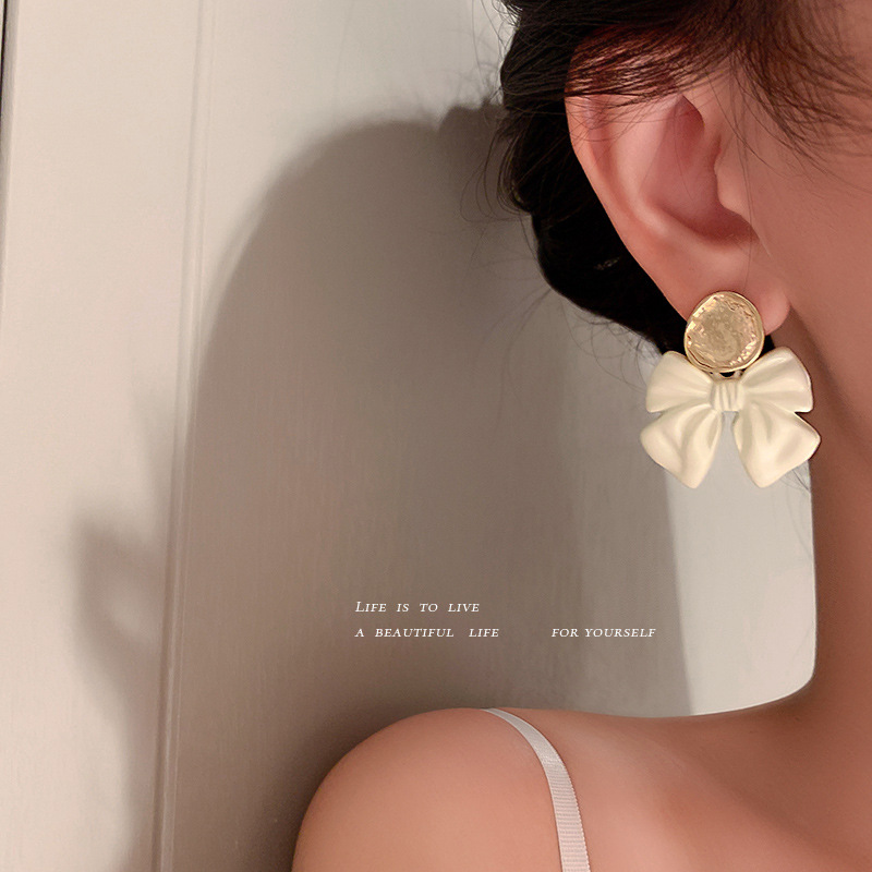 925 Silver Needle Bow Earrings Korean Sweet Girl Earrings