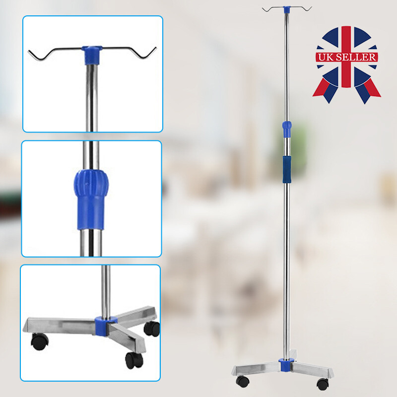 Adjustable IV Pole Stainless Steel IV Drip Stand With Wheels For Home Clinic Z 3