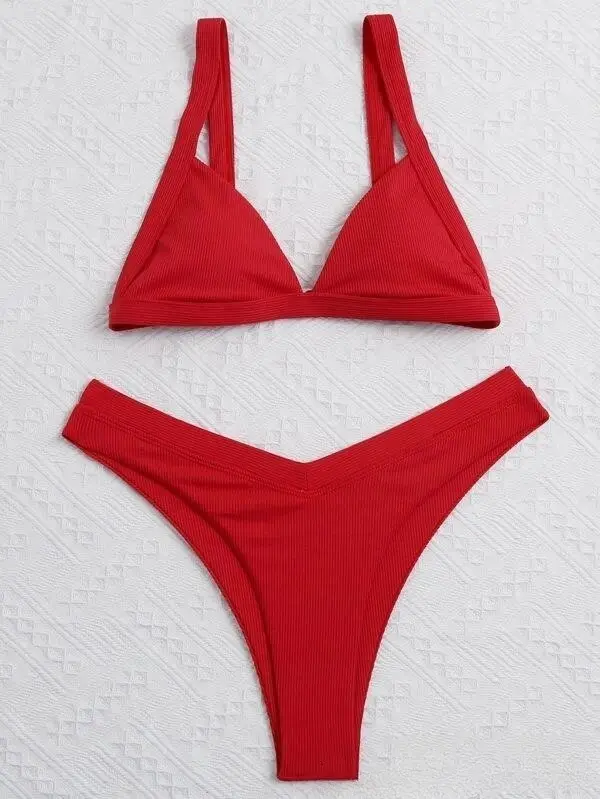Multicolor Solid Color Small Sunken Stripe Fashion Sexy Bikini