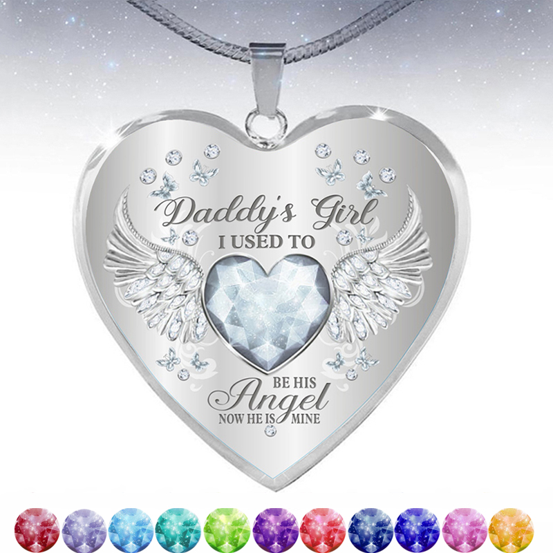 12 Colors Birthstone Angel Wings Heart Pendant Epoxy Necklace