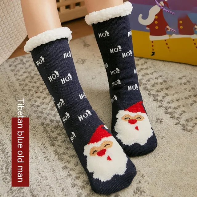Winter Warm Non slip Mid calf Home Fleece lined Thickened Room Socks Coral Fleece Sleeping Navy Blue Old Man - Shop at LoveMi