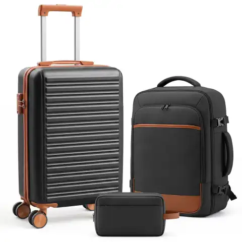 3 piece travel luggage set with backpack tsa lock hard shell carry
