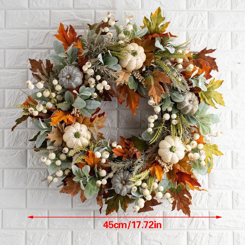 45CM Artificial Wreath Garland Fall Maple Leaf Pumpkin Door
