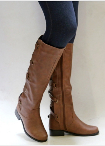 Title 3, Lace-up Boots Round Toe Low Heel Rider Boots