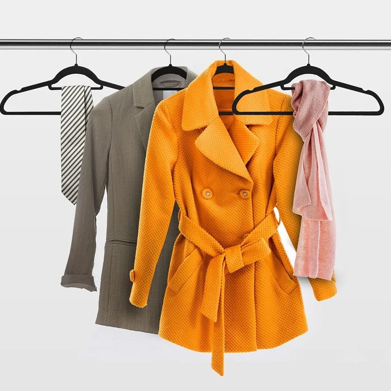 Non Slip Velvet Coat Hangers Coating Strong Flocked Clothe Trouser Space Saving 7