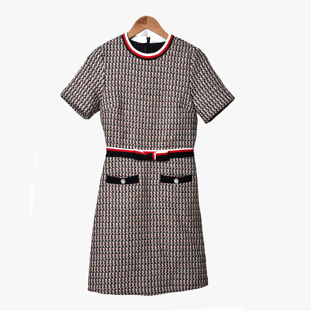Plaid Woven Tweed Dress Women