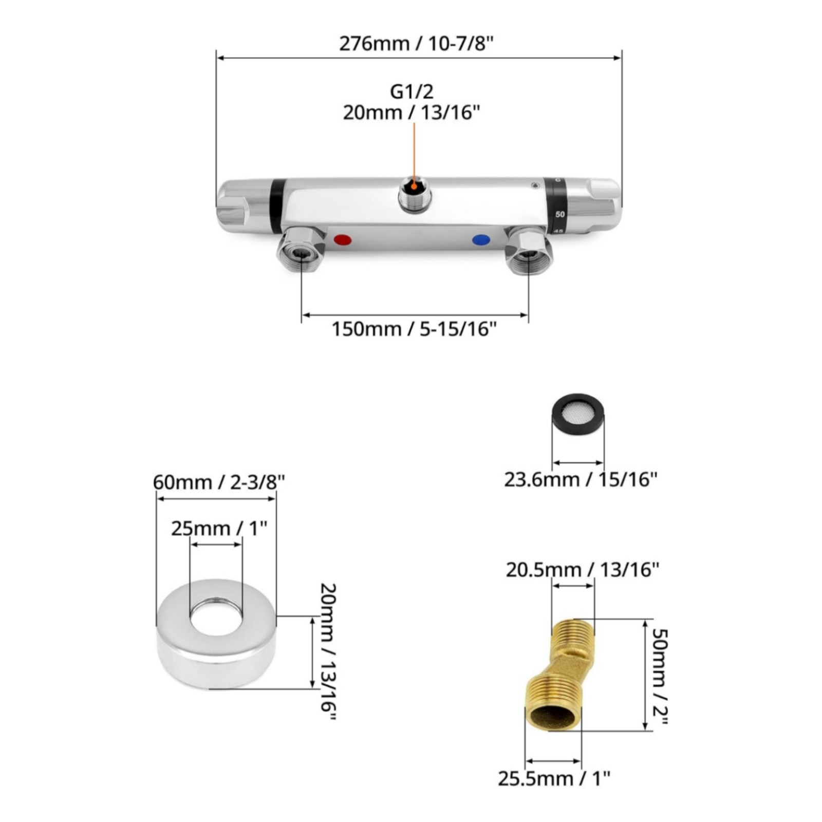 Bathroom Exposed Bar Thermostatic Shower Mixer Valve Tap Chrome 1 2 Outlet New — image 6