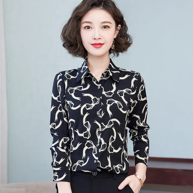 Women's Retro Design Niche Print Shirt Black - Shop at LoveMi