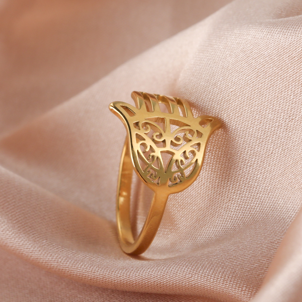 Hamsa Fatima Hand Ring Men's And Women's Titanium Steel Ring Jewelry