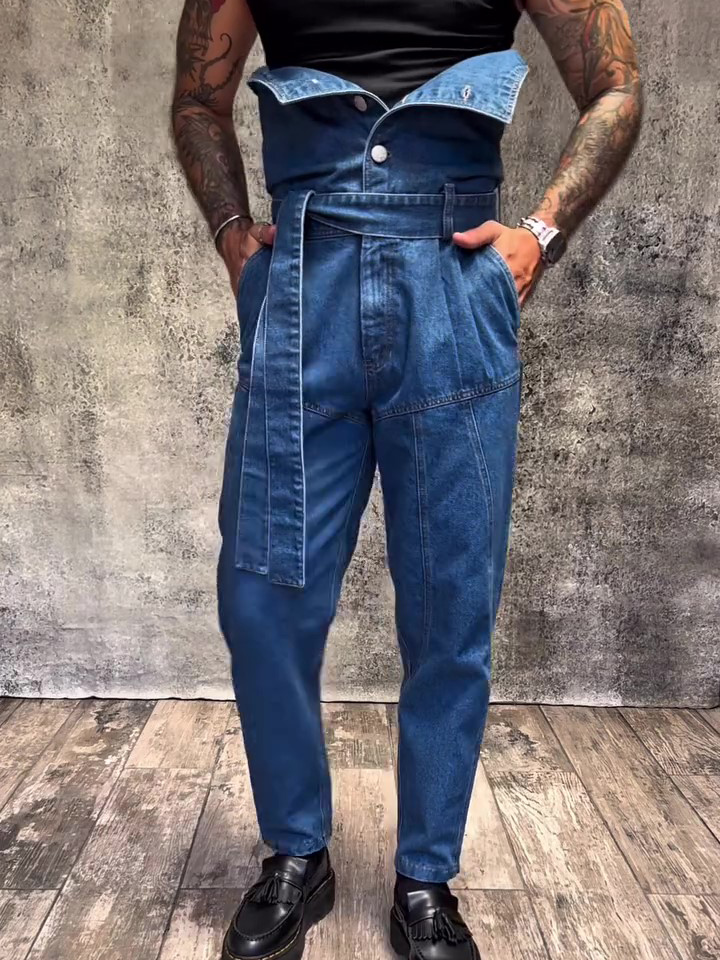 Denim High - Waisted Tapered Jeans With Belt