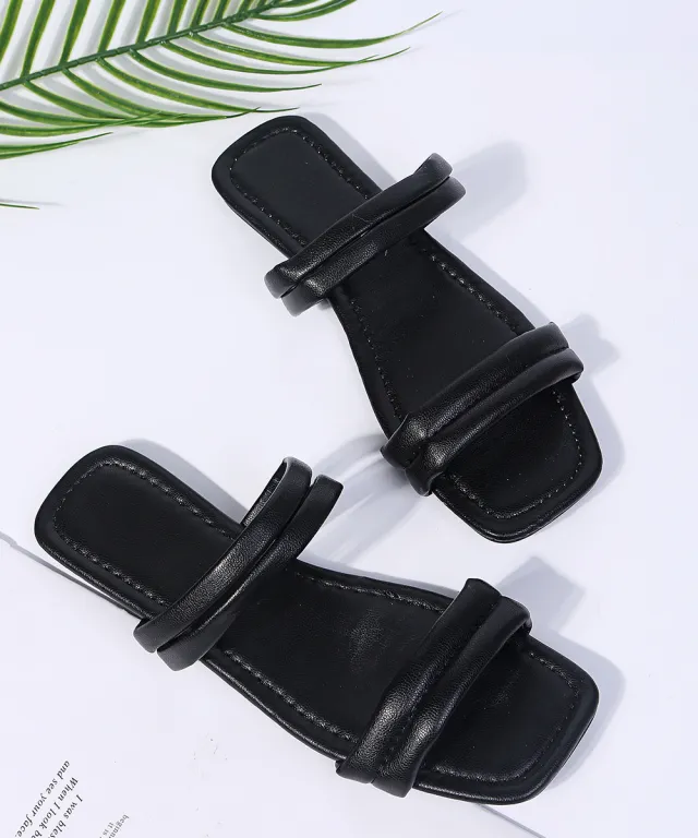 Square Head Sandals And Slippers With Bright Colors Black - Shop at LoveMi