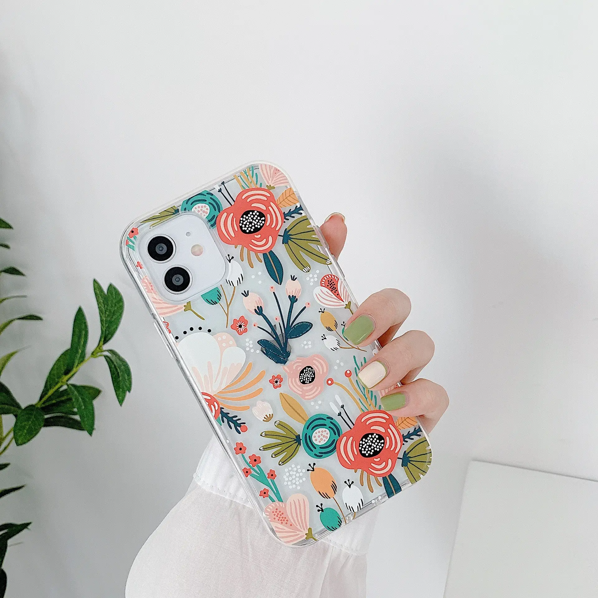 Two-in-one Painted Flower Transparent Mobile Phone Case Hard