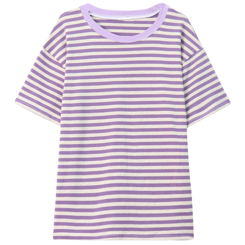 Striped Short Sleeve T-Shirt Schoolgirl Purple