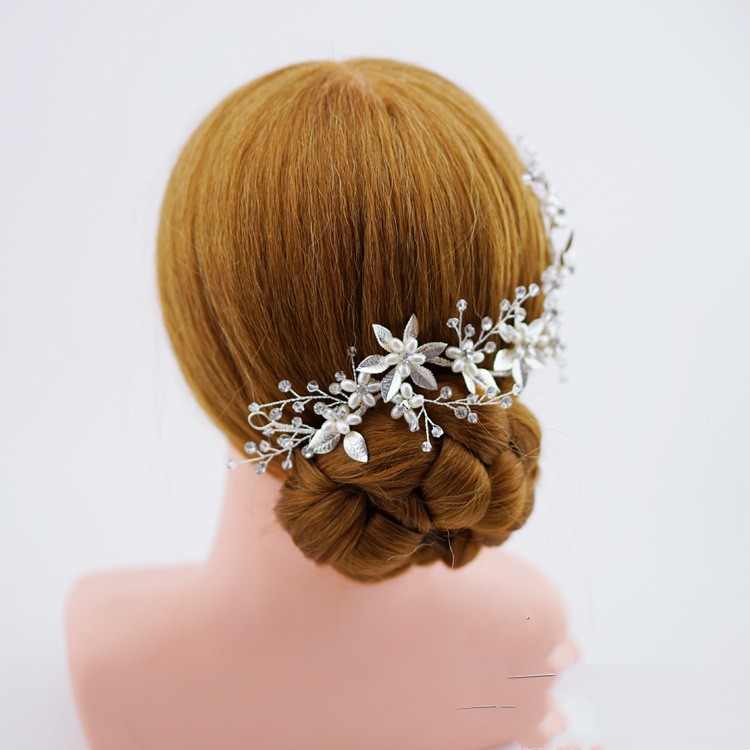 European And American Silver Imitation Pearl Headband Wedding Accessories