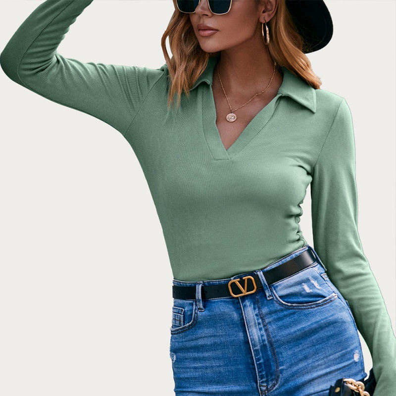 Title 5, V-neck Slim Knit Long-sleeved Shirt Ken Strip