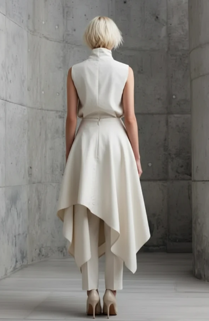 Architectural Origami Two-Piece Co-ord Set-High-Neck Sculptural Top & Asymmetrical Skirt