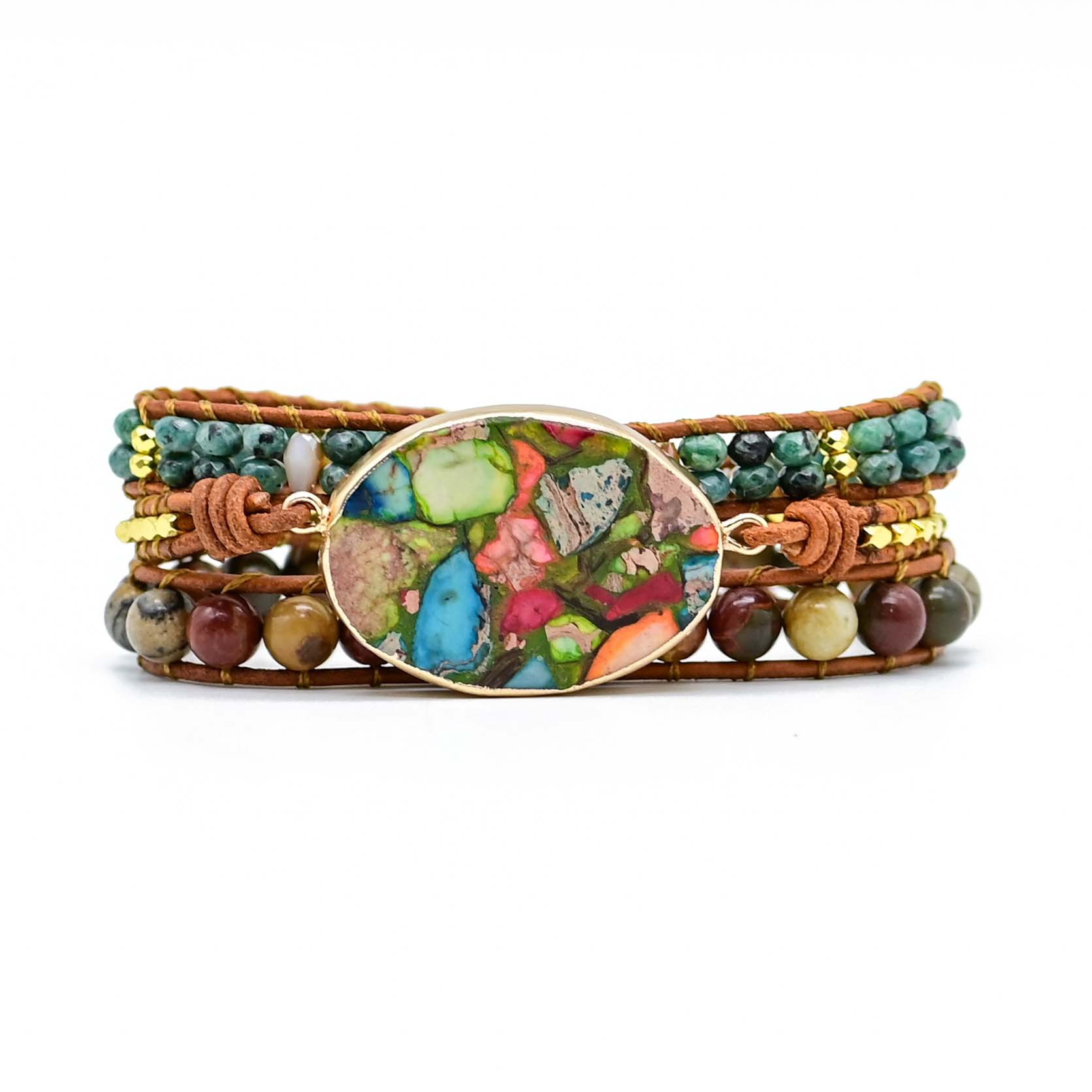 Multicolor Colorblock Natural Stone Leather Bracelet
