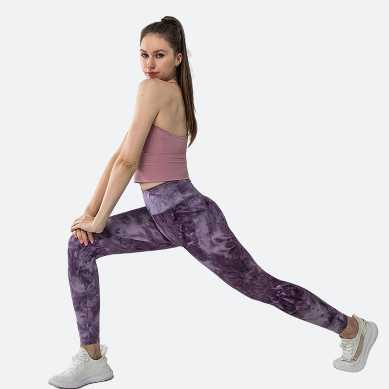 Tie dye Printed Yoga Pants Summer High Elastic Nude Running Fitness Purple - Shop at LoveMi