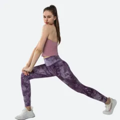 Tie-dye Printed Yoga Pants Summer High Elastic Nude Running Fitness - Purple - View 1