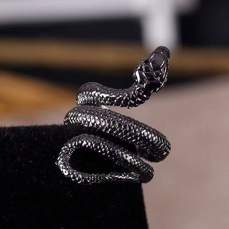 1 Piece Vintage Open Snake Ring, Black Mamba Coiled  Stainless Steel Ring