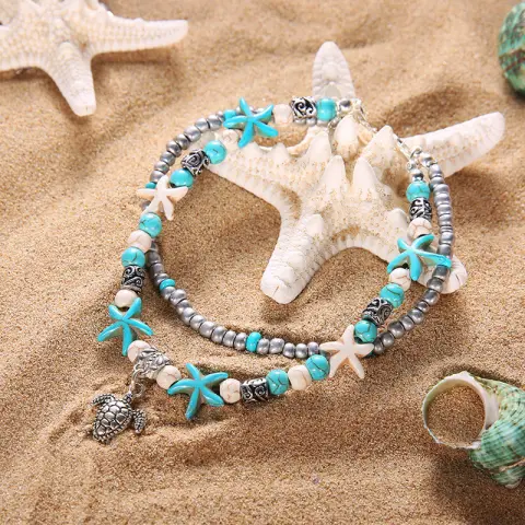 Beach Anklet Turtle Pendant Starfish Turquoise
