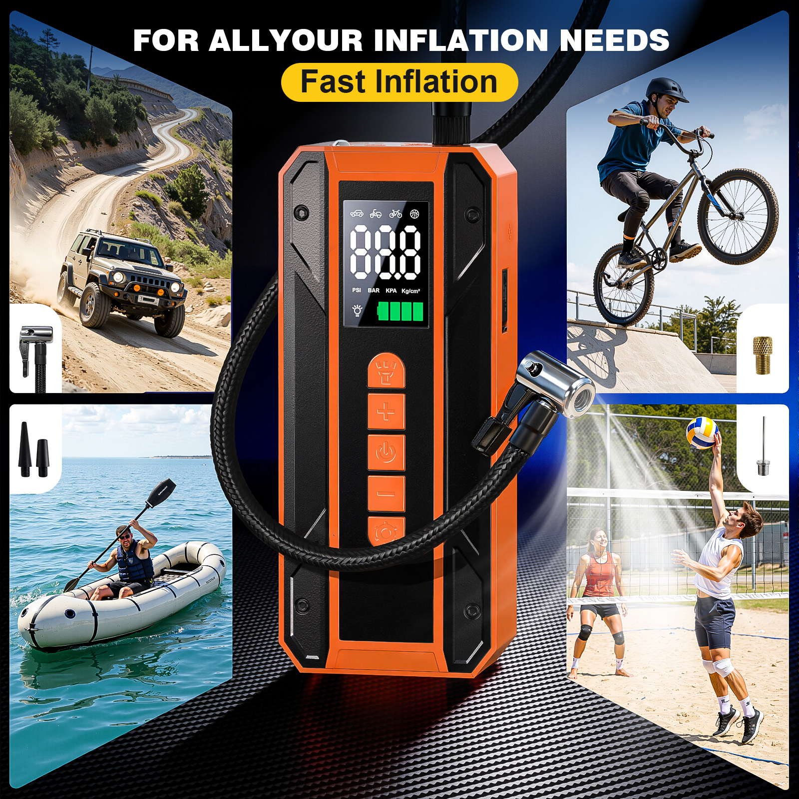 Air Pump Car Jumper Starter Portable Battery Pack With 150PSI Tire Inflator, 12V Jumper Box For Car Charger Battery Booster With LCD Display, 3-Mode Emergency Flashlight thumbnail 2