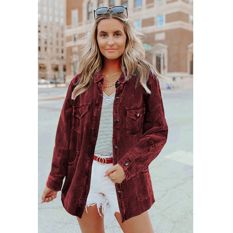 Women's Long Sleeve Solid Color Lapel Mid Shirt Jacket