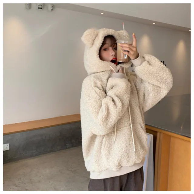 Women's Lamb Wool Coat Loose Casual Cute Bear Ears Keep Warm Apricot - Shop at LoveMi