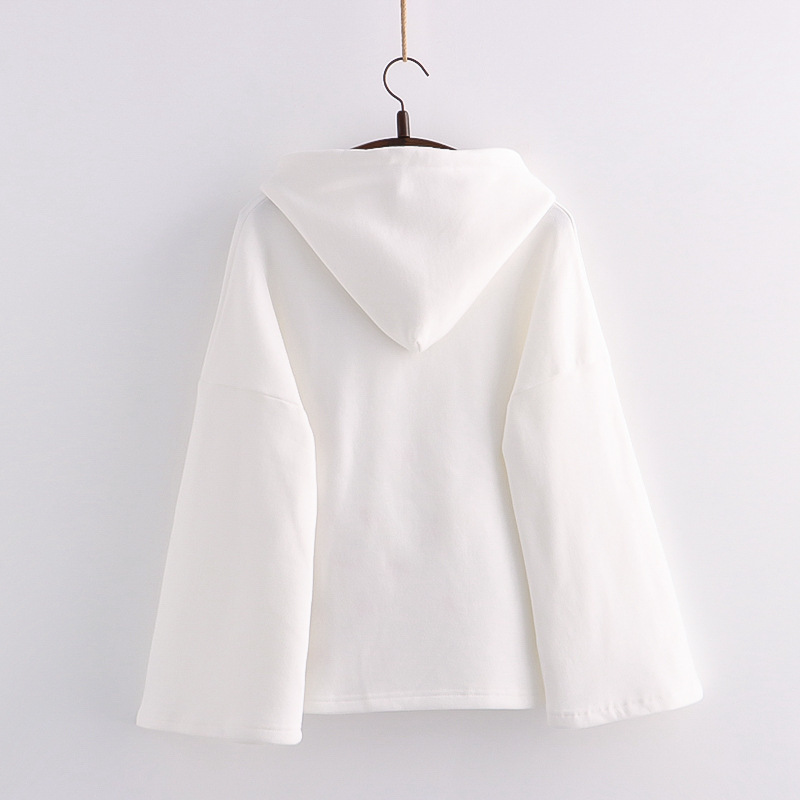 Women's Plum Embroidered Fleece Warm Hooded Long Sleeve Sweatshirt