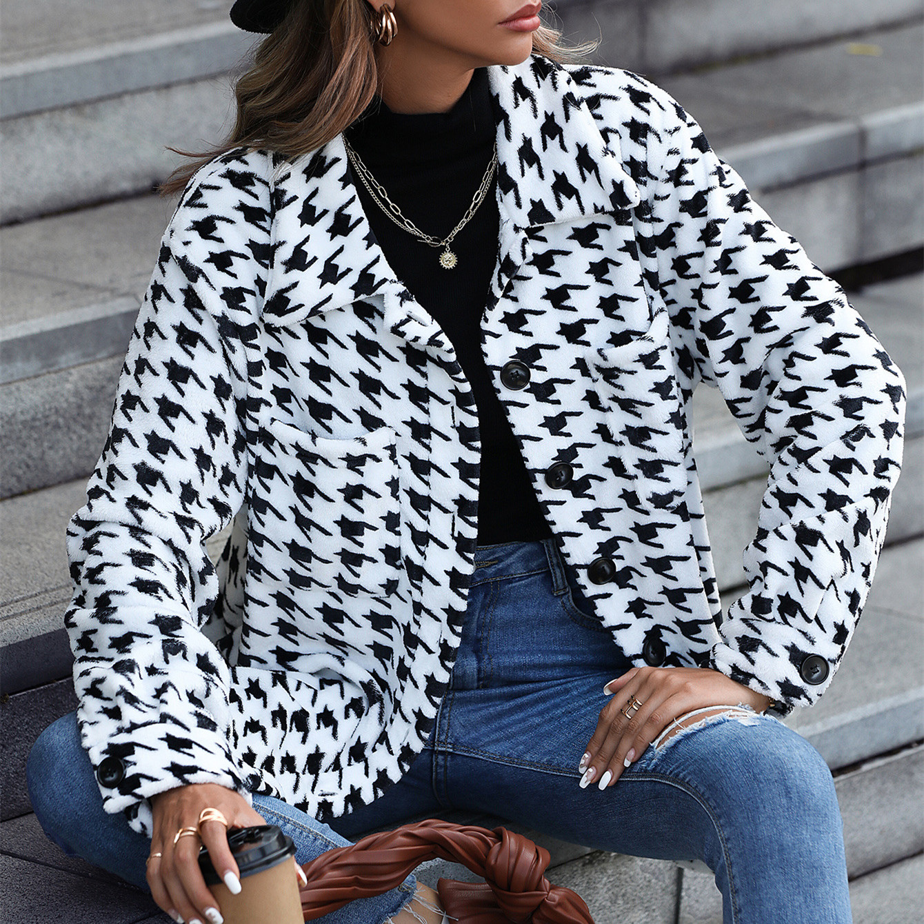Fleece Casual Plush Women's Long Sleeve Loose Jacket