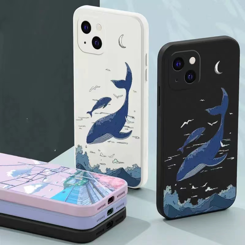 Funda silicona líquida ballena ilustración anti caída