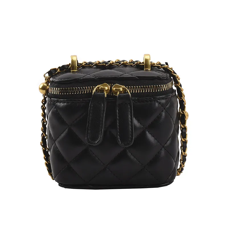 Lingge Chain Bucket Bag Women Fashion Messenger Bag High Sense Shoulder Bag - Black